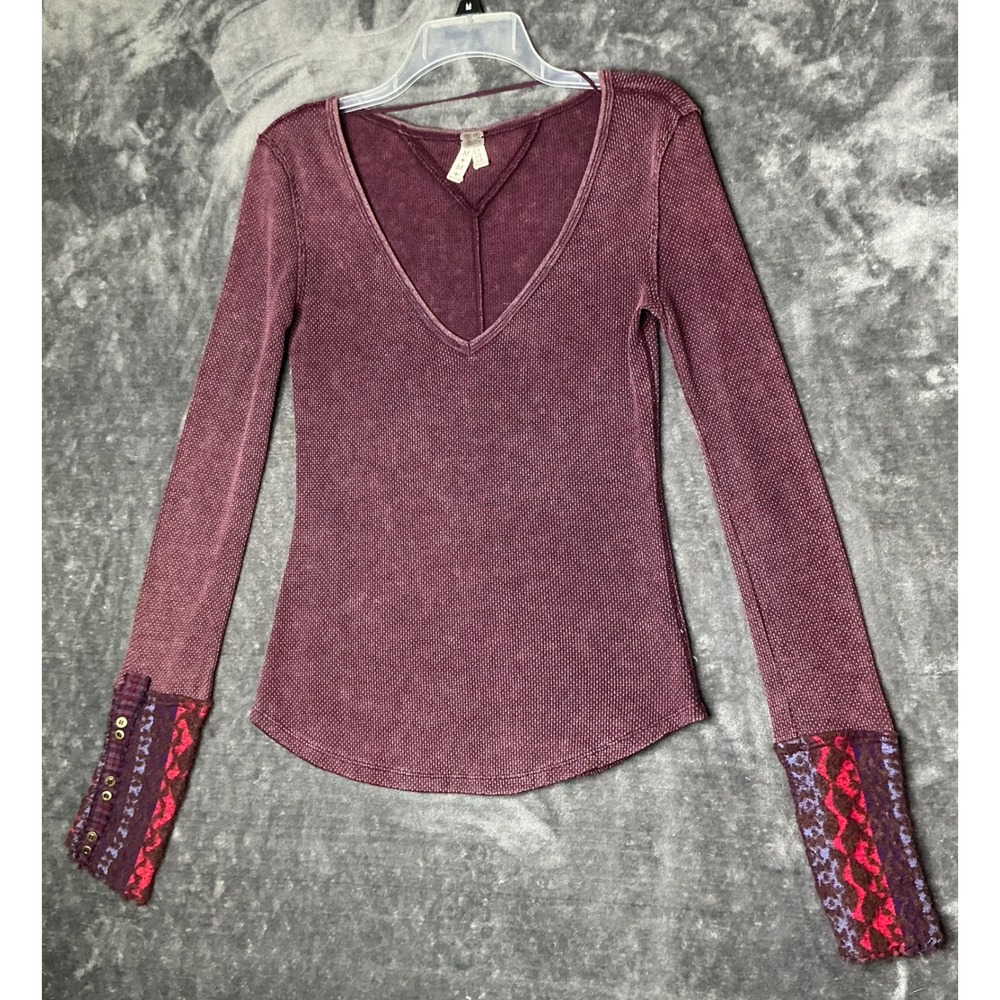 Free People We The Free Layer Cuff Thermal Plum Boho Long Sleeve Top Medium - Picture 3 of 12